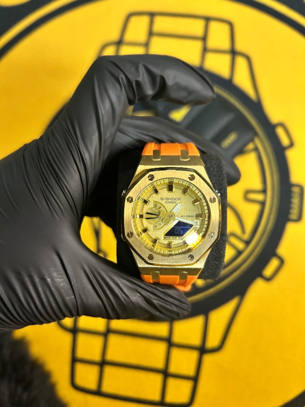 Casio G-Shock Gold Tone Watch – Orange Strap, Luxury Sport Style, 200M WR